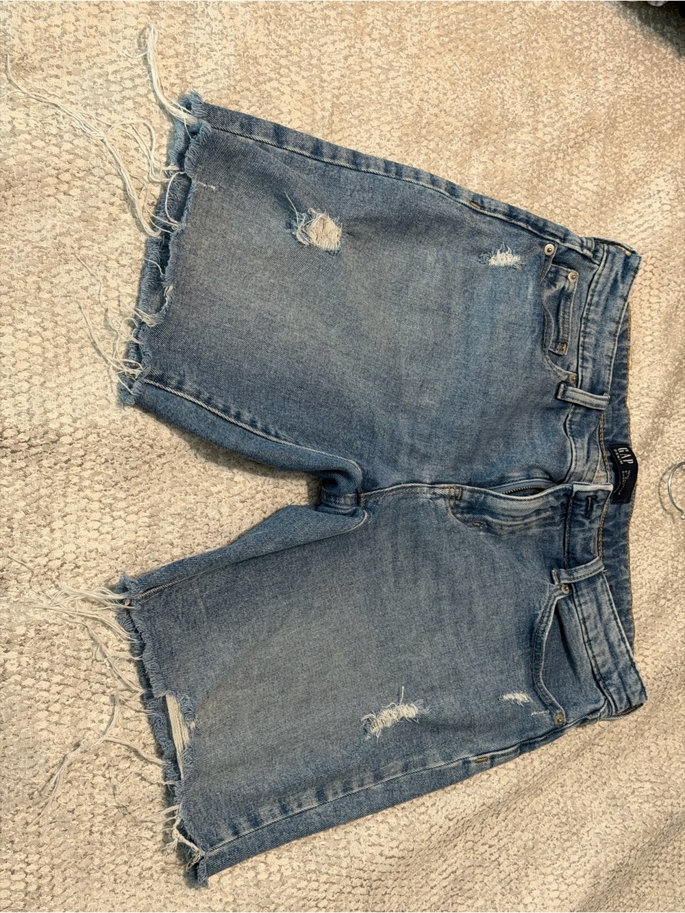 GAP Blue Distressed High-Rise Jean Shorts